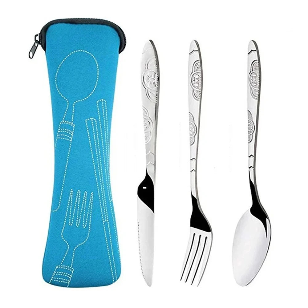 Stainless Steel Tableware Set Portable Cutlery Kit with Carry Case for Travel Camping Picnic Outdoor Meals Reusable Utensils - Gloweve