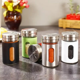 Glass Jars for Spices Bbq Spice Organizer Stainless Steel Kitchen Supplies Barbecue Seasoning Bottle Sugar Salt Pepper Shaker