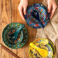 Ceramic Tableware Set Three-Piece Household Rice Bowl Plate Spoon Set Restaurant Hot Pot Barbecue Shop Commercial