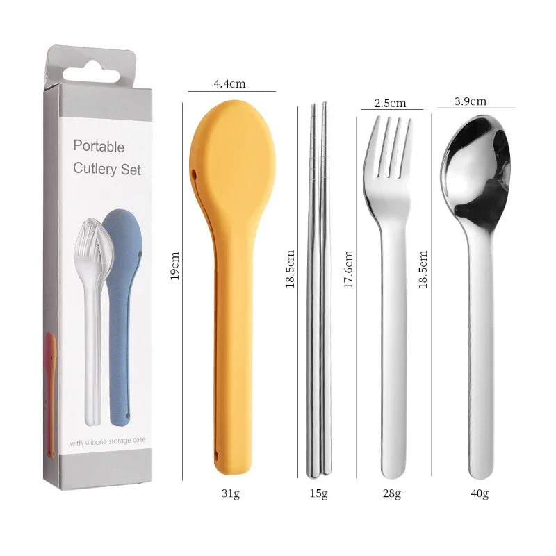 Portable Stainless Steel Cutlery Set, Suitable for Work, School, Picnic, Camping, Travel, Reusable Silicone Portable Cutlery Set - Gloweve