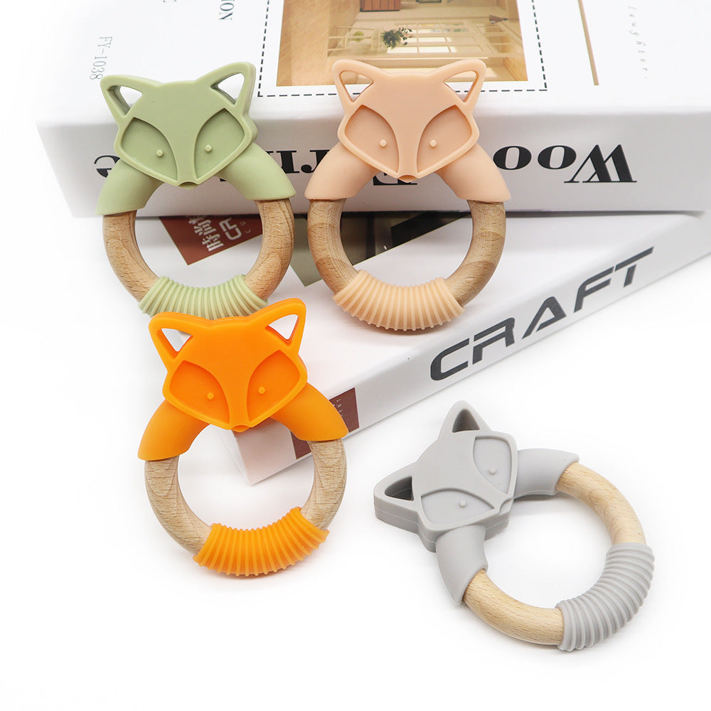 Baby Silicone Wood Ring Fox Baby Teether Molar Stick Toy