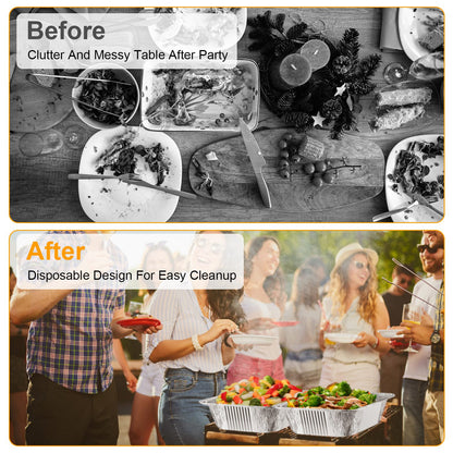 36Pcs Per Set Disposable Chafing Dish Buffet Set Food Warmers For Party Buffet Server Catering Supplies With Covers Utensils Half Size Food Pans For Parties Events BBQ Catering