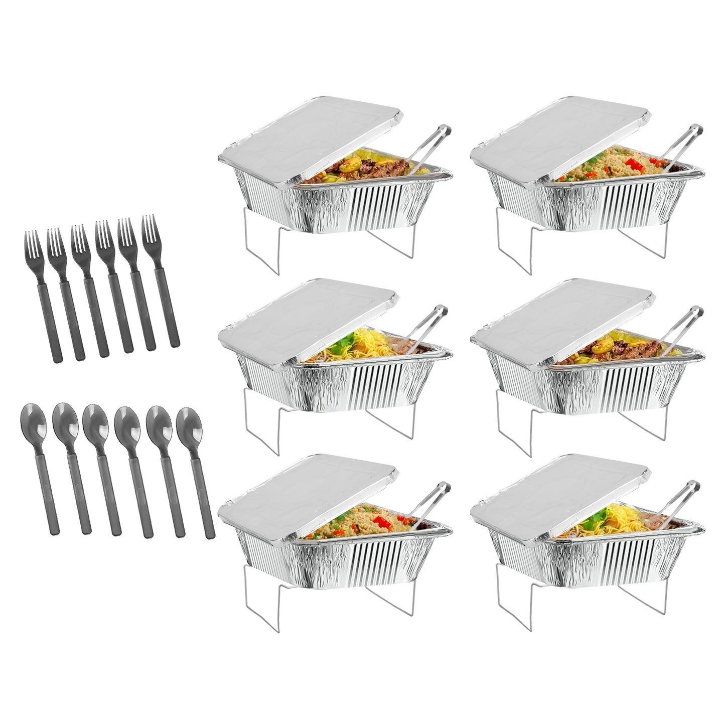 36Pcs Per Set Disposable Chafing Dish Buffet Set Food Warmers For Party Buffet Server Catering Supplies With Covers Utensils Half Size Food Pans For Parties Events BBQ Catering