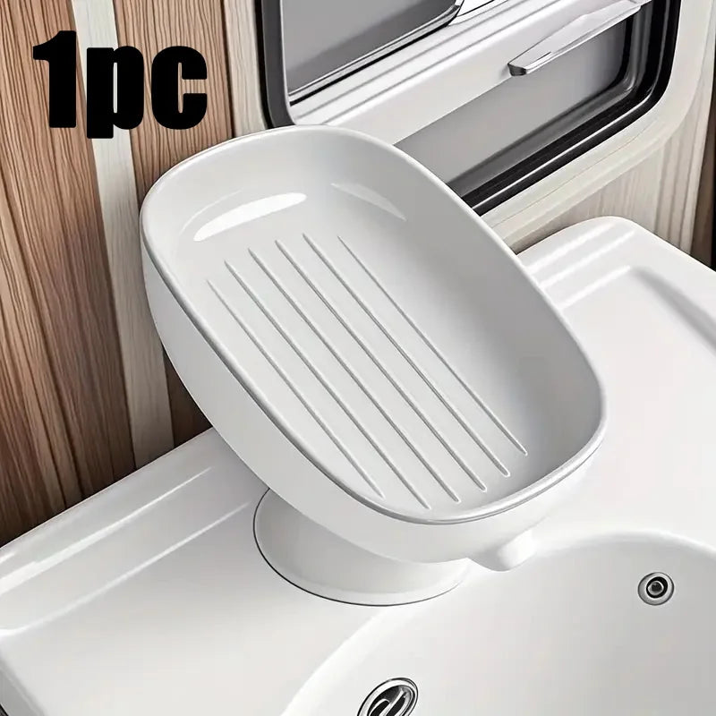 Suction Cup Soap Dish Drainable, Rust-Proof, for Bathroom, Kitchen Sink, Shower, Luxury Design, Easy Clean