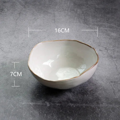 Nordic Ceramic Tableware Irregular Rice Bowl Dessert Salad Bowl Seasoning Bowl Flat Plate Dish Dishes and Plates Sets - Gloweve