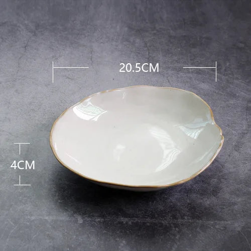 Nordic Ceramic Tableware Irregular Rice Bowl Dessert Salad Bowl Seasoning Bowl Flat Plate Dish Dishes and Plates Sets - Gloweve