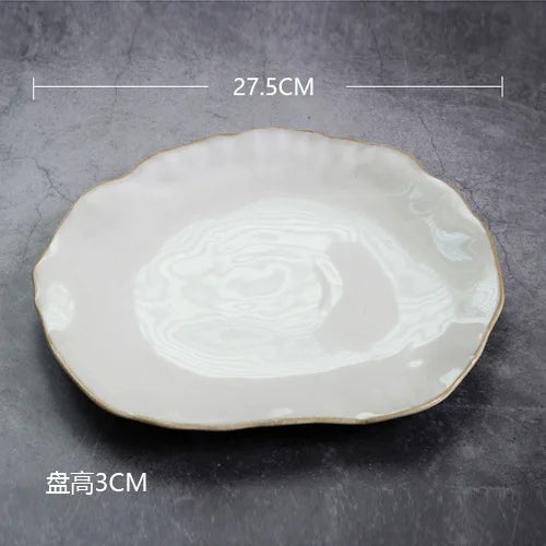 Nordic Ceramic Tableware Irregular Rice Bowl Dessert Salad Bowl Seasoning Bowl Flat Plate Dish Dishes and Plates Sets - Gloweve