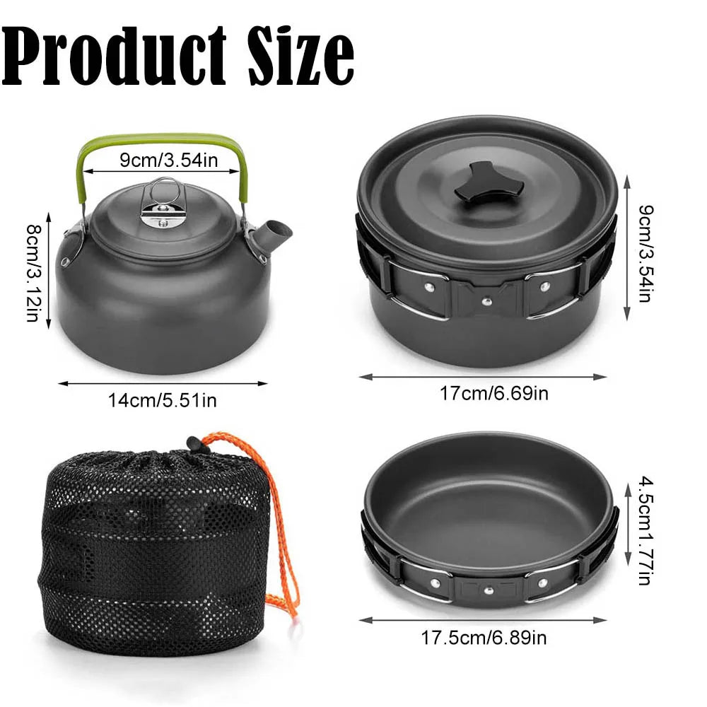 Camping Cooker Set Cookware Kit Outdoor Pot Pan Stove Kettle Cups Tableware Tourist Dishes Nature Hike Equipment - Gloweve