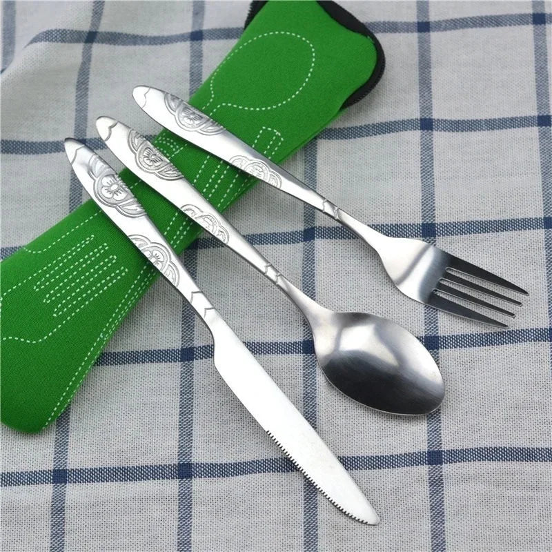Stainless Steel Tableware Set Portable Cutlery Kit with Carry Case for Travel Camping Picnic Outdoor Meals Reusable Utensils - Gloweve