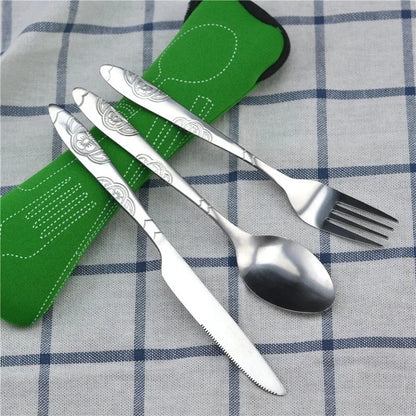 Stainless Steel Tableware Set Portable Cutlery Kit with Carry Case for Travel Camping Picnic Outdoor Meals Reusable Utensils - Gloweve