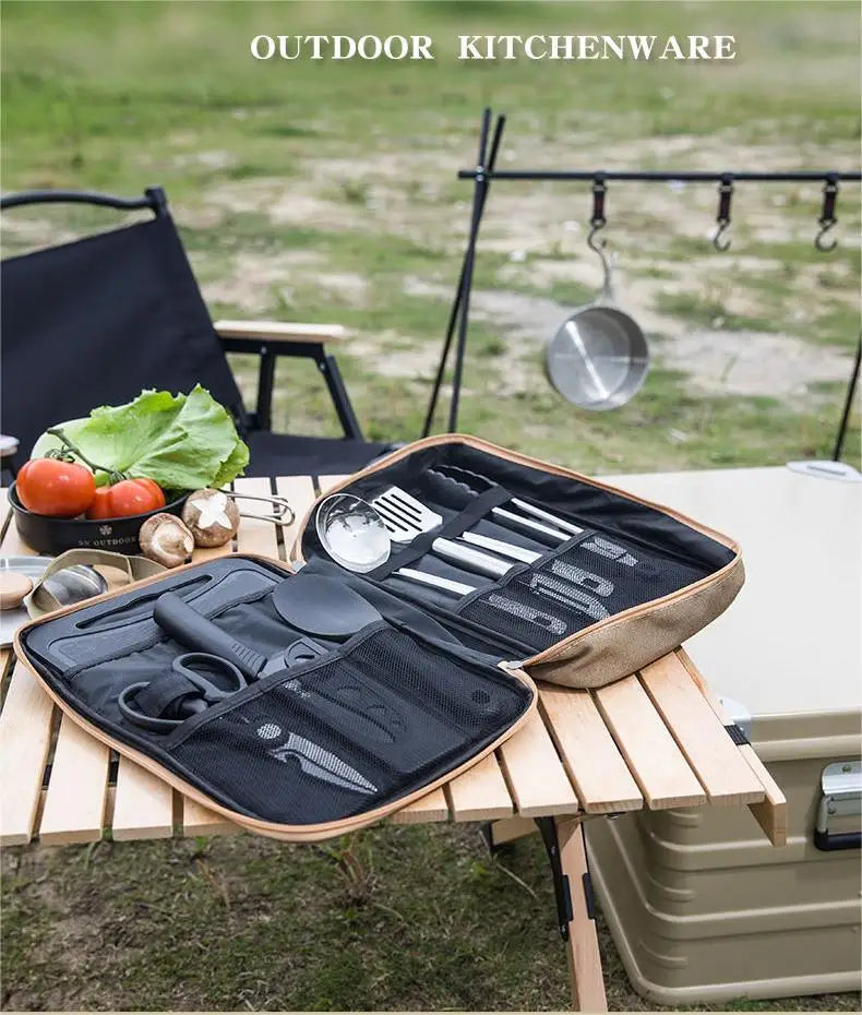 Outdoor Camping Kitchenware 8-Piece Set Comes with A Full Set of Thickened Cookware Storage Kit Cutlery Camping Supplies Tools - Gloweve