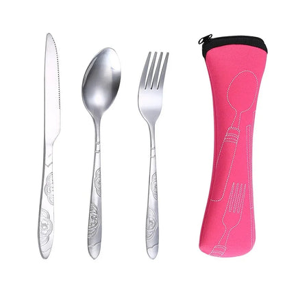 Stainless Steel Tableware Set Portable Cutlery Kit with Carry Case for Travel Camping Picnic Outdoor Meals Reusable Utensils - Gloweve
