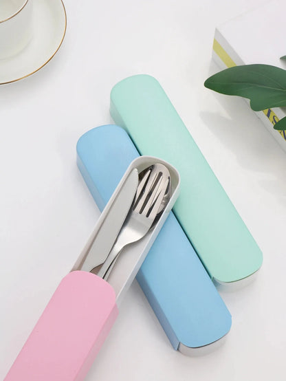 Portable Cutlery Set, Outdoor Tbaleware, Student Cutlery, Including Knives, Forks, Spoons, with Storage Box - Gloweve