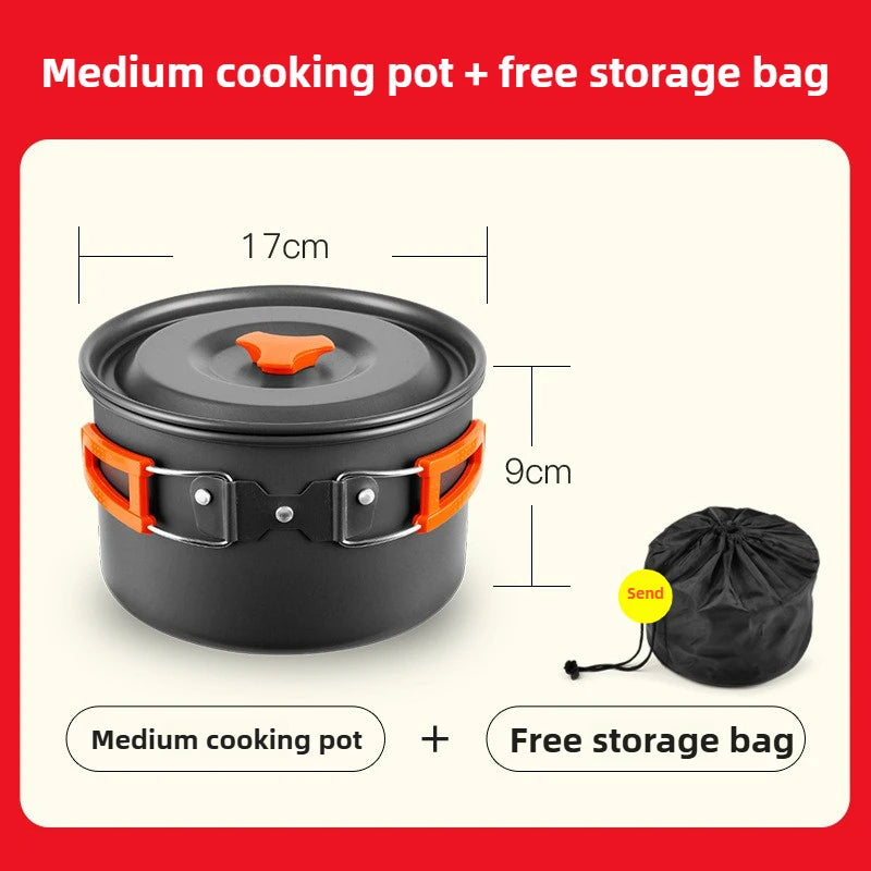 Outdoor Hiking Cookware Camping Cookware Boiling Water Teapot Frying Pan Equipment Portable Camping Pot Supplies Combination Set - Gloweve