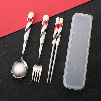 Student Cutlery 304 Stainless Steel Three Piece Set Children's Portable Cutlery Set Chopsticks  Spoons  Forks Creative Gifts - Gloweve
