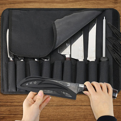 MDHAND 8pcs Kitchen Knife Damascus Stainless Steel Chef Knife Utility Paring Boning Cleaver Slicing Santoku Knives Nylon Bag