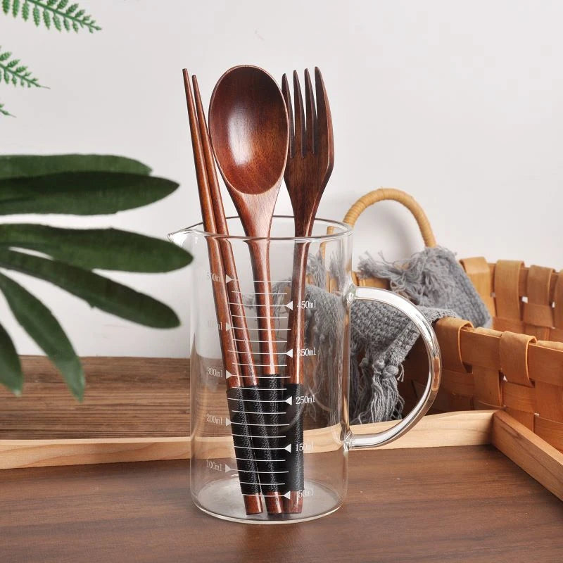 Wooden Tableware Set Spoon Fork Chopsticks With Cloth Bag Wooden Cutlery Set Tableware Flatware Portable Household Supplies - Gloweve