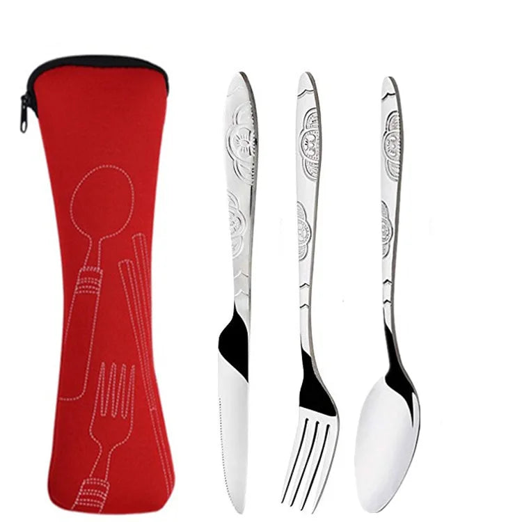 Stainless Steel Tableware Set Portable Cutlery Kit with Carry Case for Travel Camping Picnic Outdoor Meals Reusable Utensils - Gloweve