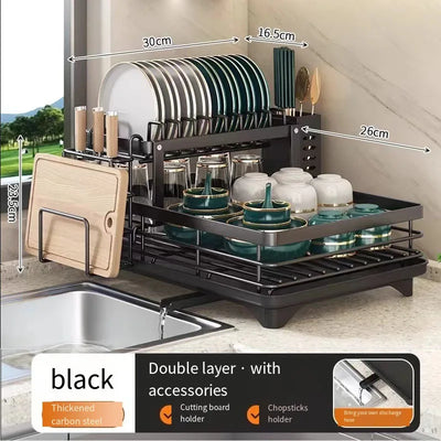 New Premium Dish Drying Rack for Kitchen Countertop Double Layer Multi tier Style with Cup and Bowl Storage Kitchen Organizer