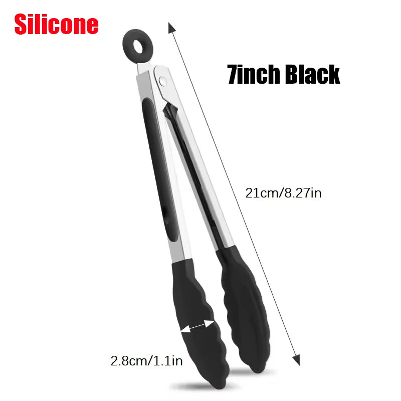 Kitchen Tongs Stainless Steel Food Tongs with Silicone Tips Meat Salad Bread Clip Barbecue Grill Buffet Clamp Cooking Tool Brush