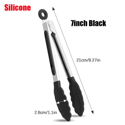 Kitchen Tongs Stainless Steel Food Tongs with Silicone Tips Meat Salad Bread Clip Barbecue Grill Buffet Clamp Cooking Tool Brush