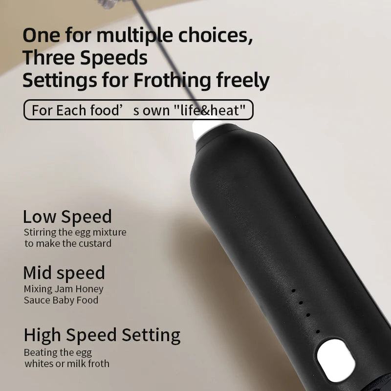 HOT  Electric Milk Frother + Egg Beater Wireless Type-C Charging 3 Speeds Mini Handheld Foam Maker Coffee Whisk Cooking Tools