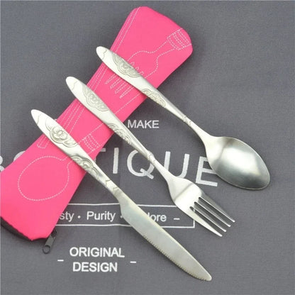 Stainless Steel Tableware Set Portable Cutlery Kit with Carry Case for Travel Camping Picnic Outdoor Meals Reusable Utensils - Gloweve