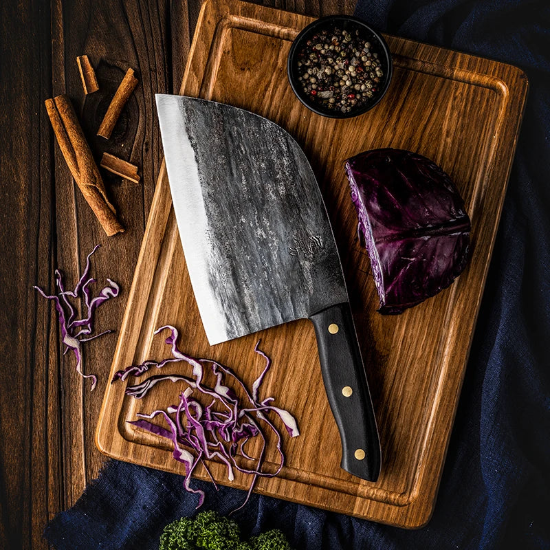 New Handmade Forged Chinese Cleaver Chef Knife Clad Steel Vegetables Meat Slicing Knife Professional Kitchen Cooking Tools - Gloweve