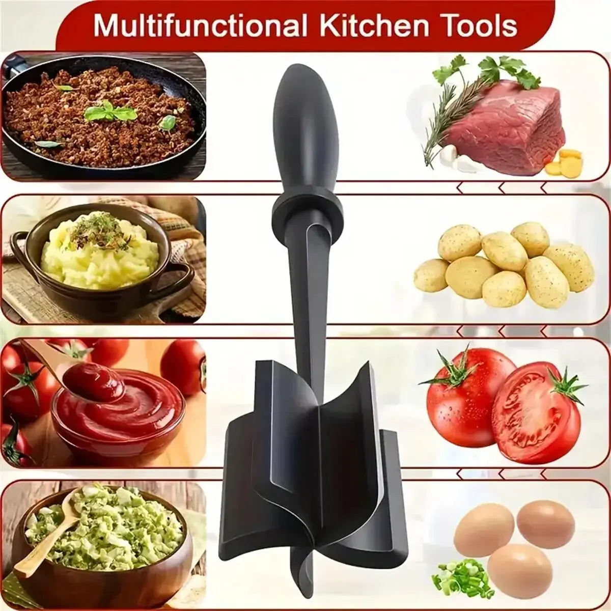 Meat Chopper Hamburger Chopper Potato Masher-Professional Multifunctional Heat Resistant Nylon Ground Beef Smasher Kitchen Tools - Gloweve