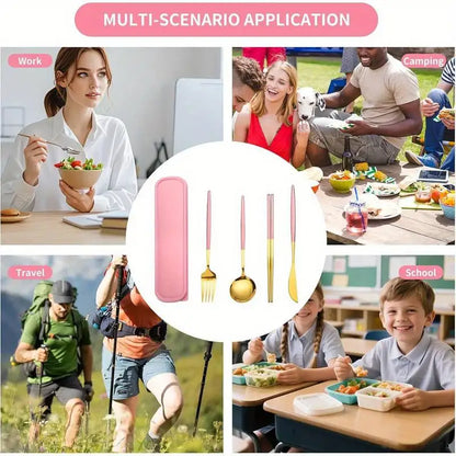 Stainless Steel Cutlery Set With Storage Box 4 Counts Portable Tableware Set For Home Kitchen Dining Room Household Tableware - Gloweve