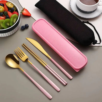 Stainless Steel Cutlery Set With Storage Box 4 Counts Portable Tableware Set For Home Kitchen Dining Room Household Tableware - Gloweve