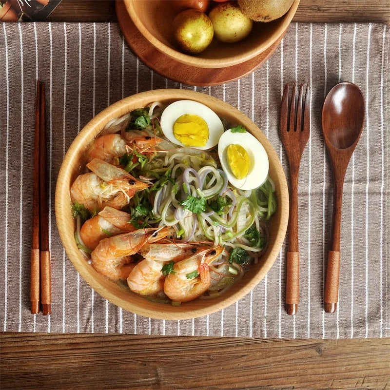 Wooden Cutlery Spoon Fork Chopsticks Dinnerware Set Long Wood Spoon Fork Set Dessert Soup Spoon Dining Fork Portable Tableware - Gloweve