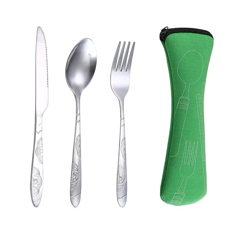 Stainless Steel Tableware Set Portable Cutlery Kit with Carry Case for Travel Camping Picnic Outdoor Meals Reusable Utensils - Gloweve