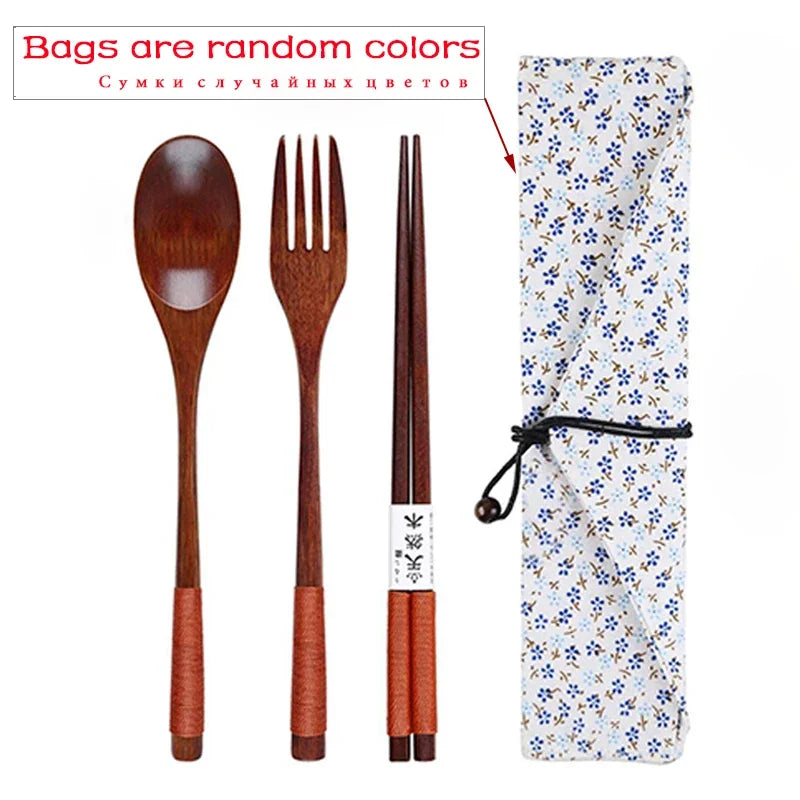 Wooden Cutlery Spoon Fork Chopsticks Dinnerware Set Long Wood Spoon Fork Set Dessert Soup Spoon Dining Fork Portable Tableware - Gloweve