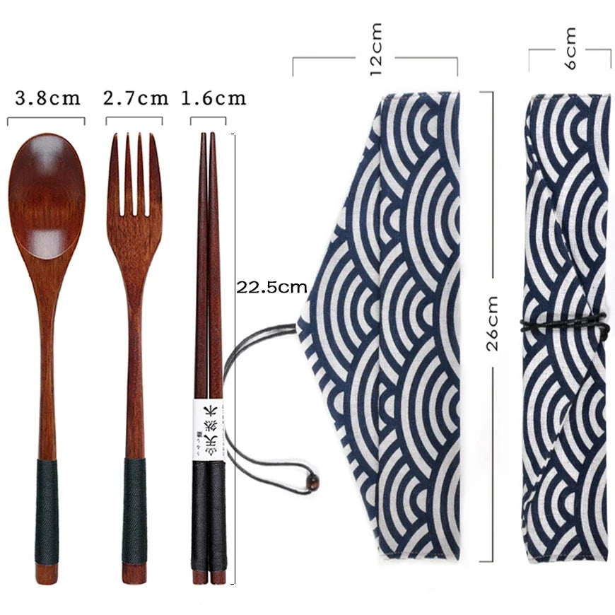Wooden Cutlery Spoon Fork Chopsticks Dinnerware Set Long Wood Spoon Fork Set Dessert Soup Spoon Dining Fork Portable Tableware - Gloweve