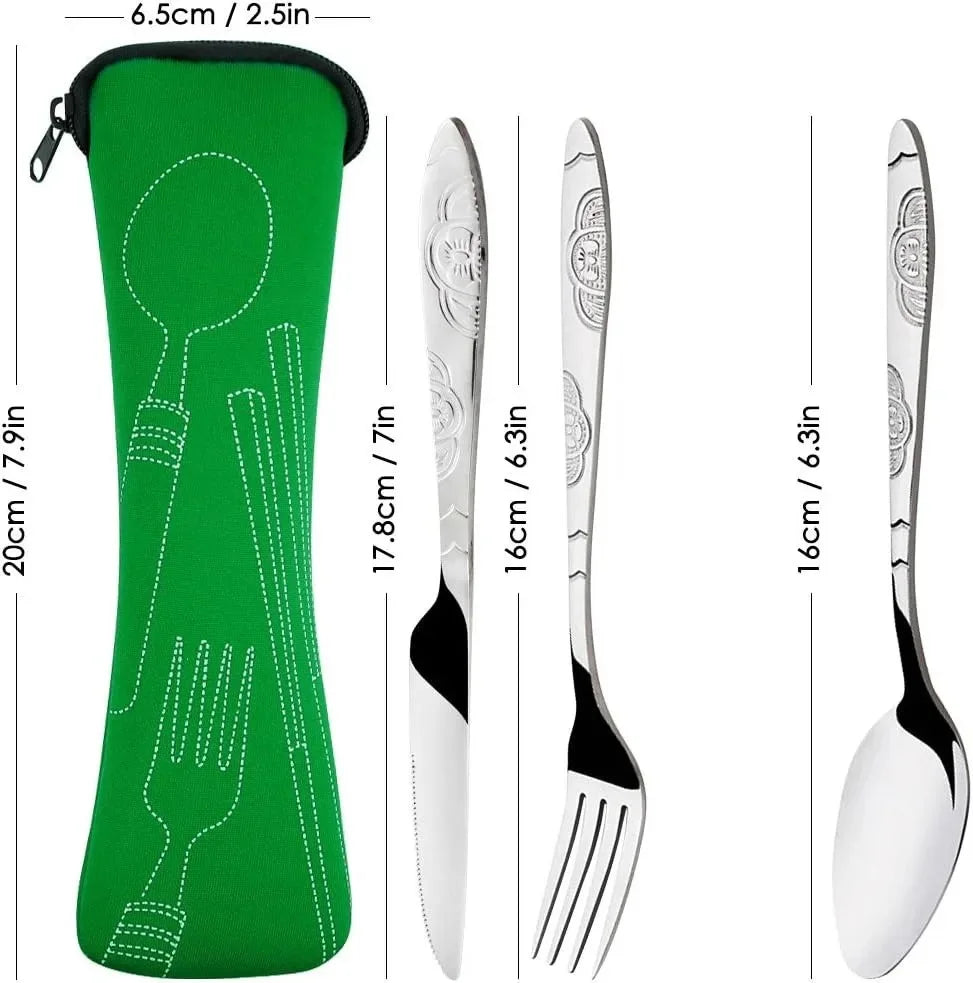 Stainless Steel Tableware Set Portable Cutlery Kit with Carry Case for Travel Camping Picnic Outdoor Meals Reusable Utensils - Gloweve