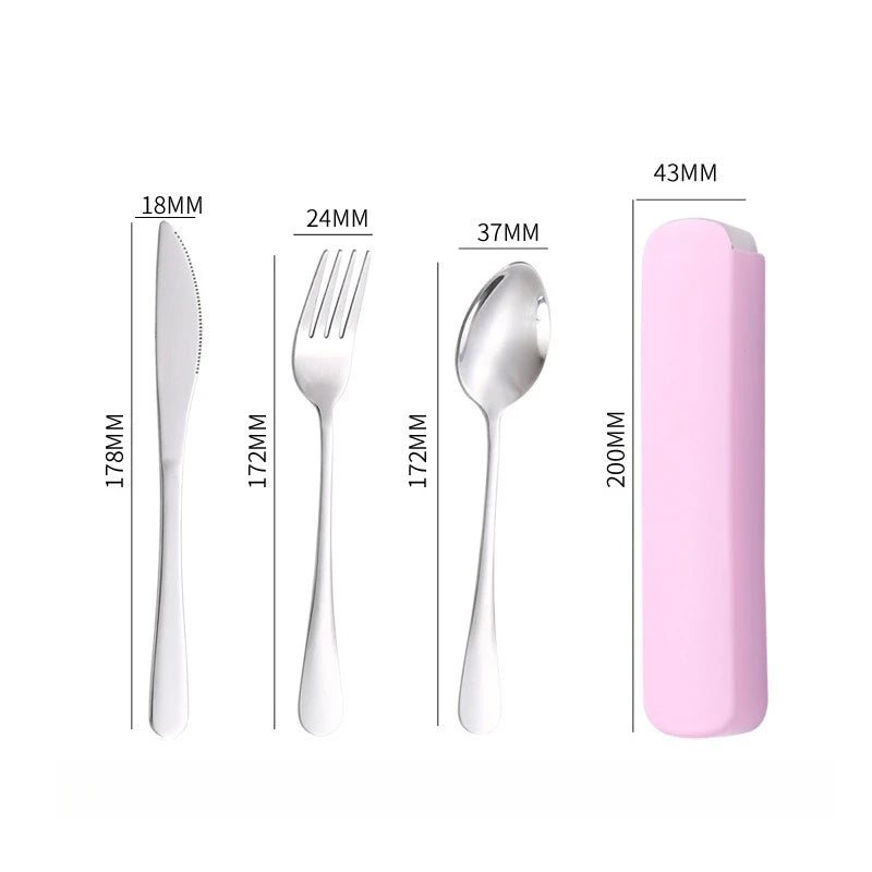 Portable Cutlery Set, Outdoor Tbaleware, Student Cutlery, Including Knives, Forks, Spoons, with Storage Box - Gloweve