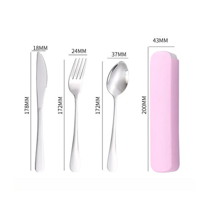 Portable Cutlery Set, Outdoor Tbaleware, Student Cutlery, Including Knives, Forks, Spoons, with Storage Box - Gloweve