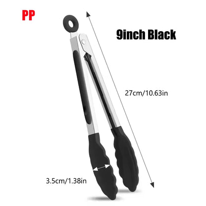 Kitchen Tongs Stainless Steel Food Tongs with Silicone Tips Meat Salad Bread Clip Barbecue Grill Buffet Clamp Cooking Tool Brush - Gloweve