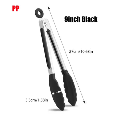 Kitchen Tongs Stainless Steel Food Tongs with Silicone Tips Meat Salad Bread Clip Barbecue Grill Buffet Clamp Cooking Tool Brush