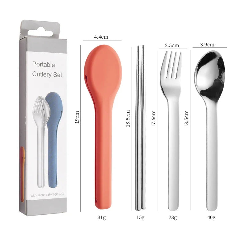 Portable Stainless Steel Cutlery Set, Suitable for Work, School, Picnic, Camping, Travel, Reusable Silicone Portable Cutlery Set - Gloweve