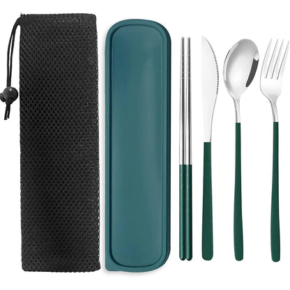 Stainless Steel Flatware Set Portable Travel Utensils Set with Case Fork Spoon Knife Chopstick Dinnerware for Lunch Tableware - Gloweve