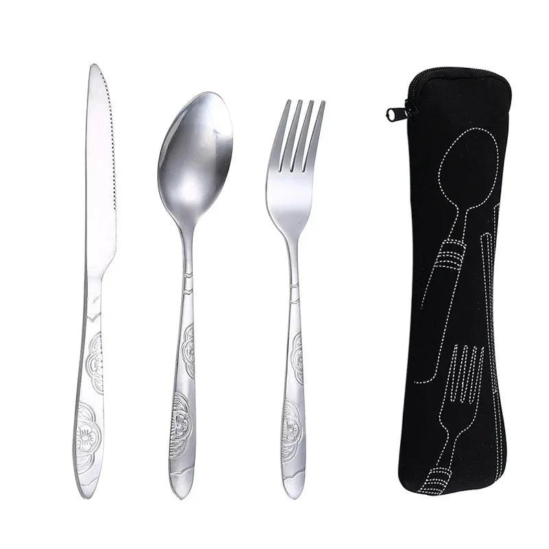 Stainless Steel Tableware Set Portable Cutlery Kit with Carry Case for Travel Camping Picnic Outdoor Meals Reusable Utensils - Gloweve