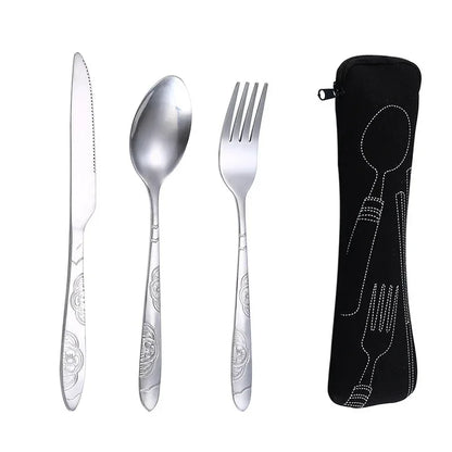 Stainless Steel Tableware Set Portable Cutlery Kit with Carry Case for Travel Camping Picnic Outdoor Meals Reusable Utensils - Gloweve