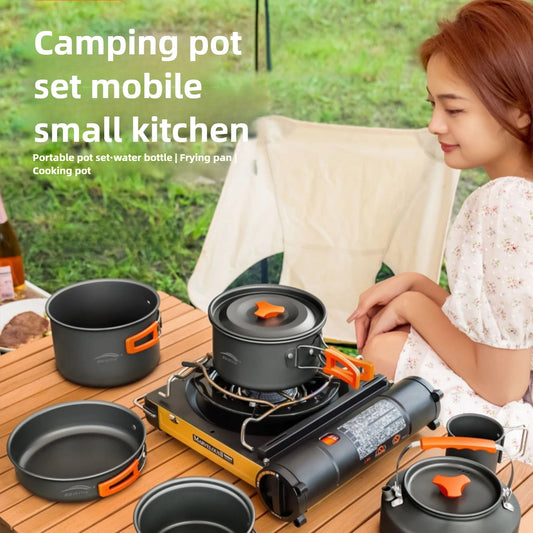 Outdoor Hiking Cookware Camping Cookware Boiling Water Teapot Frying Pan Equipment Portable Camping Pot Supplies Combination Set - Gloweve