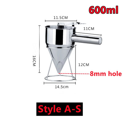1200/600ml Stainless Steel Funnel Dispenser with Rack Cupcake Pancake Batter Maker Octopus Fish Ball Home Kitchen Baking Tools
