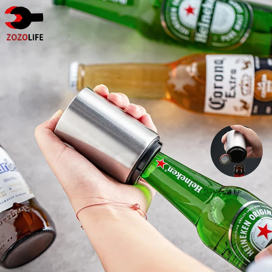1/2Pcs Automatic Beer Bottle Opener Magnet Beer Opener Stainless Steel Push Down Opener Wine Soda Cap Opener Kitchen Accessory - Gloweve