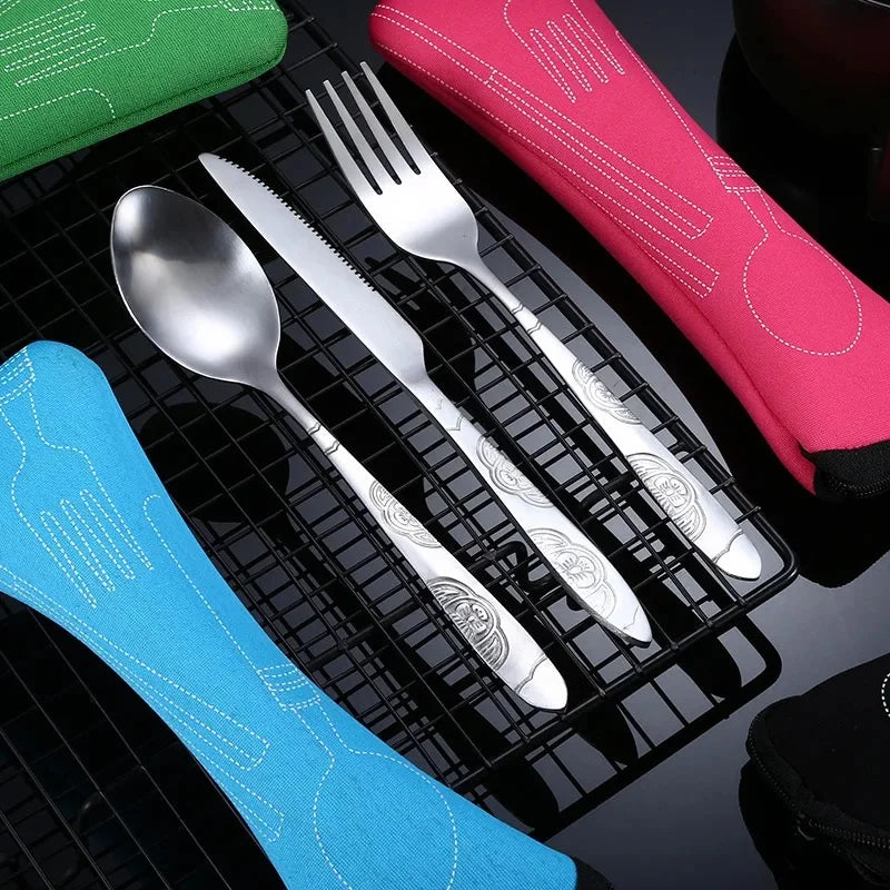 Stainless Steel Tableware Set Portable Cutlery Kit with Carry Case for Travel Camping Picnic Outdoor Meals Reusable Utensils - Gloweve