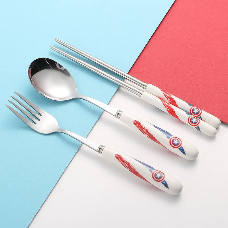 Student Cutlery 304 Stainless Steel Three Piece Set Children's Portable Cutlery Set Chopsticks  Spoons  Forks Creative Gifts - Gloweve