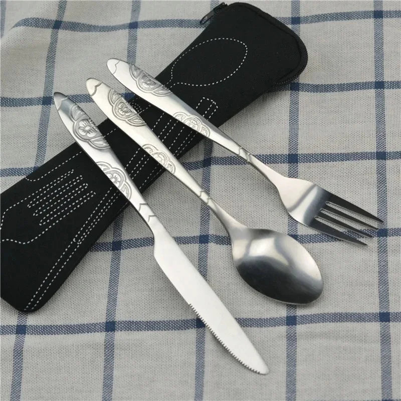 Stainless Steel Tableware Set Portable Cutlery Kit with Carry Case for Travel Camping Picnic Outdoor Meals Reusable Utensils - Gloweve
